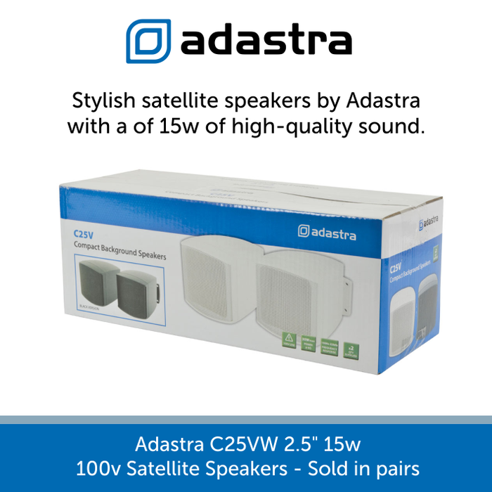 A box for a pair of Adastra C25VW 2.5" 15w 100v Line Satellite Speakers