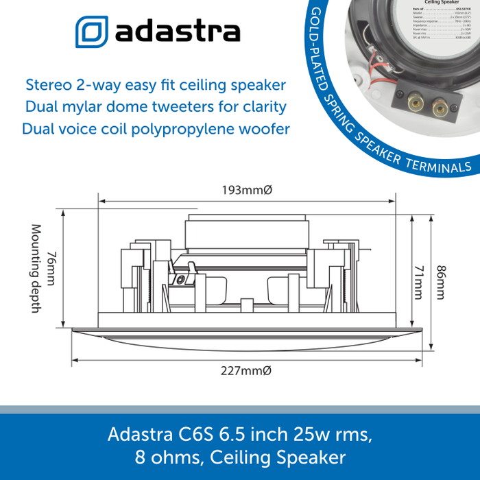 Showing the size of a Adastra C6S Ceiling Speaker
