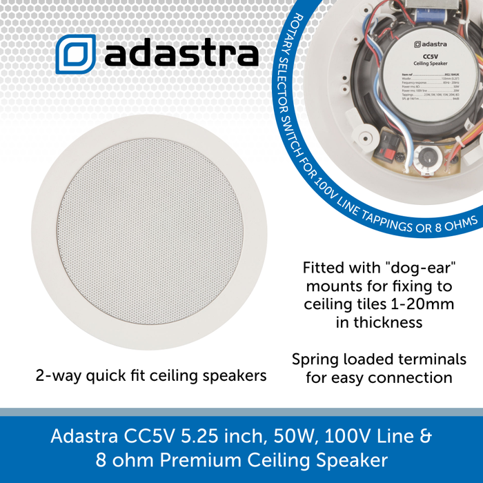 Adastra CC Series 2-Way 100V In-Ceiling Speakers, Commercial-grade - CC5V, CC6V, CC8V