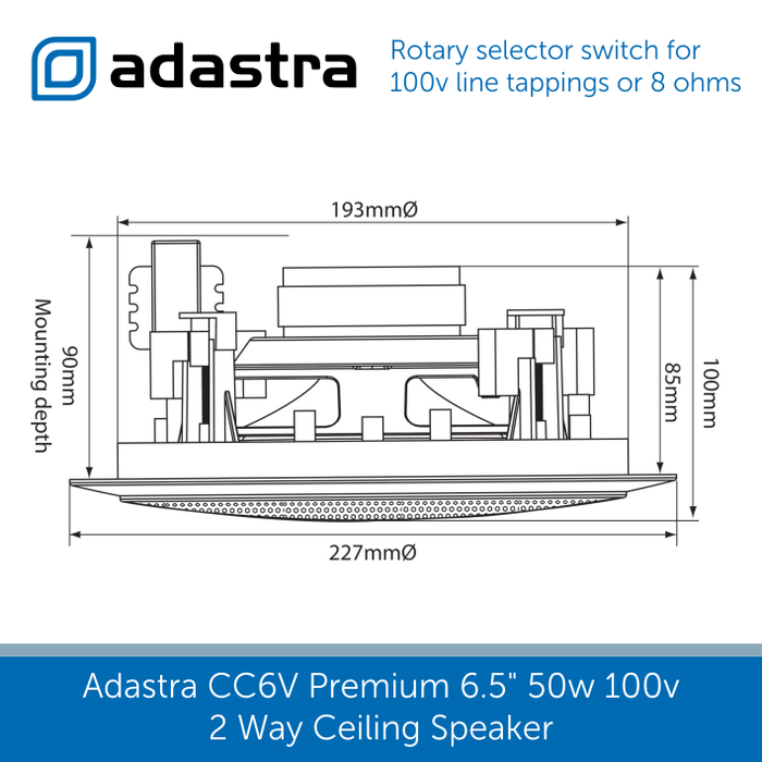Size of Adastra CC6V Premium 6.5" 50w 100v Ceiling Speaker