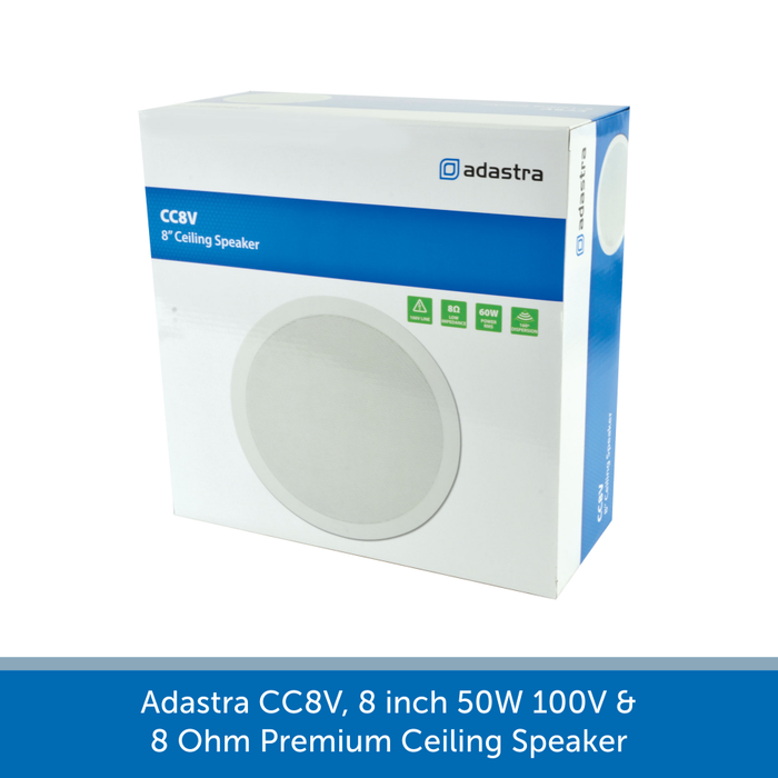 A box for a Adastra CC8V, 8 inch 50W 100V & 8 Ohm Premium Ceiling Speaker