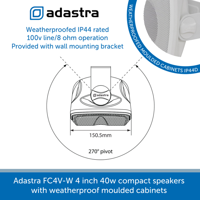 Showing the size of a Adastra FC4V-W 4 inch 40w compact speakers with weatherproof moulded cabinets