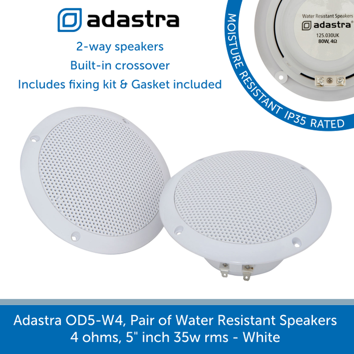 Adastra OD5-W4, Pair of Water Resistant Speakers - 4 ohms, 5" inch 35w rms - White