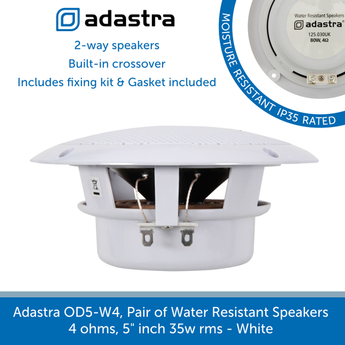 Adastra OD5-W4, Pair of Water Resistant Speakers - 4 ohms, 5" inch 35w rms - White