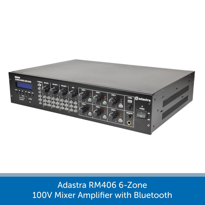 Adastra RM406 6-Zone 100V Mixer Amplifier with Bluetooth and built-in media player
