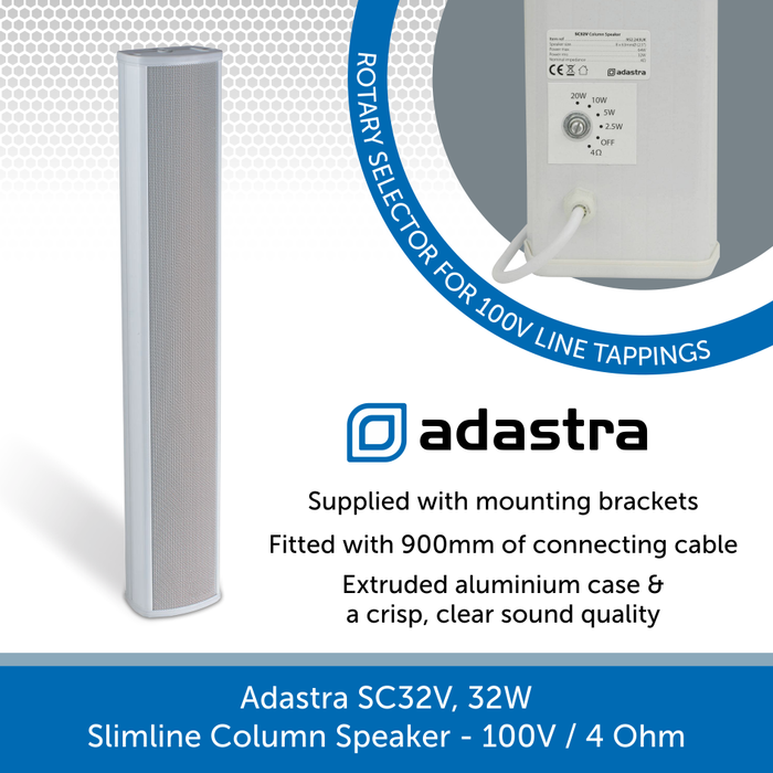 Adastra SC32V, 32W Slimline Column Speaker - 100V / 4 Ohm