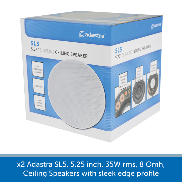 Showing a box for a Adastra SL5, 5.25 inch, 35W rms, 8 Omh, Ceiling Speakers with Sleek Edge Profile - Sold in pairs