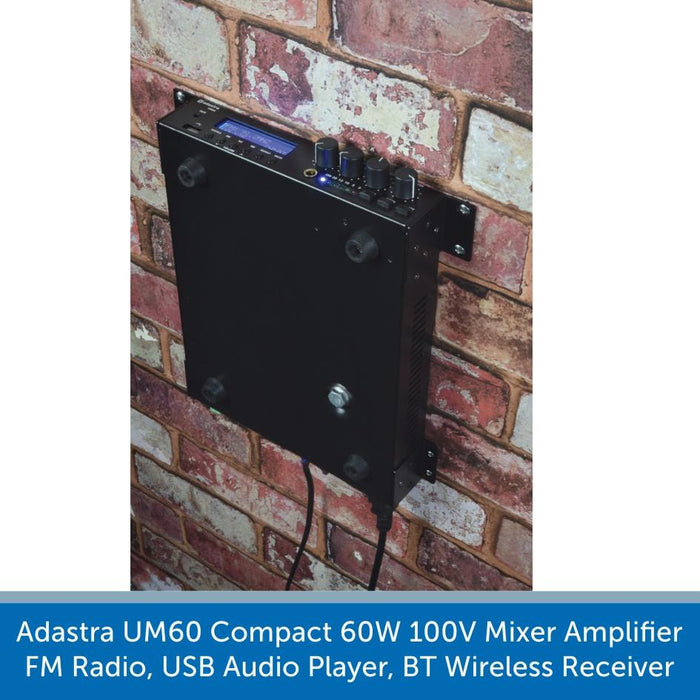 Adastra UM60 Compact 60W 100V Mixer Amplifier - FM Radio, USB Audio Player, BT Wireless Receiver