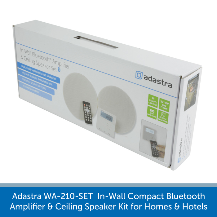 Showing a box for a Adastra WA-210-SET  In-Wall Compact Bluetooth Amplifier and Ceiling Speaker Kit for Homes and Hotels