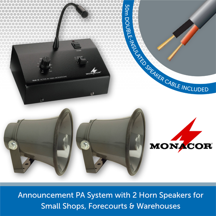 Announcement PA System for Small Shops, Forecourts & Warehouses - Horn Speakers