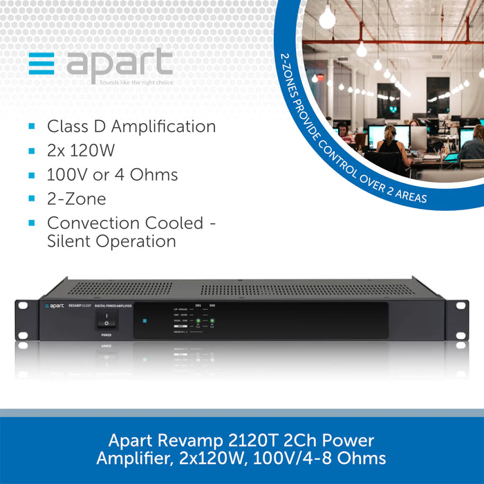 Apart Revamp 2120T 2Ch Power Amplifier, 2x120W - B Stock