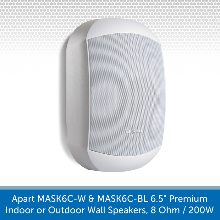  Apart Audio MASK6C-W & MASK6C-BL 6.5" Premium Indoor or Outdoor Wall Speakers, 8 Ohm / 200W
