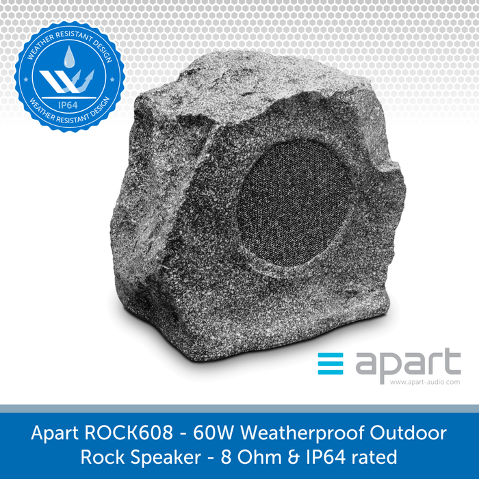 Apart ROCK608 60W Weatherproof Outdoor Rock Speaker, 8 Ohm & IP64 rated