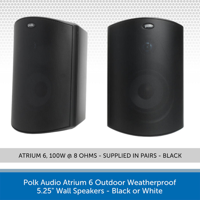 Polk Audio Atrium 6 Outdoor Weatherproof 6" Wall Speakers - Black or White