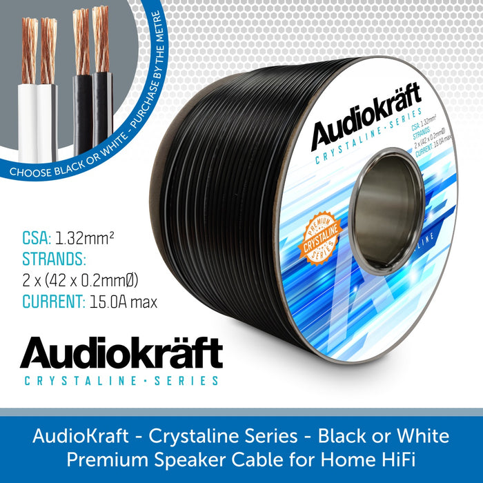 AudioKraft Crystaline Series - Premium Speaker Cable - PER METRE - Black or White