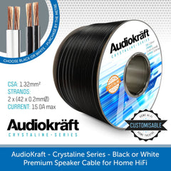 AudioKraft Crystaline Series - Premium Speaker Cable - PER METRE - Black or White