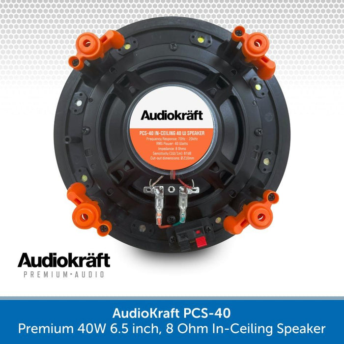 AudioKraft PCS-40 Black Ceiling Speaker - Premium 40W 6.5 inch 8 Ohms