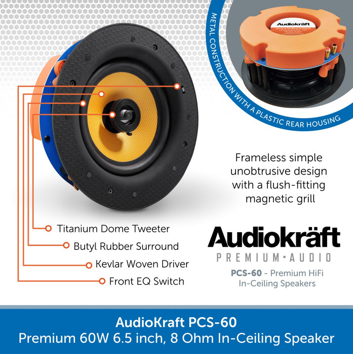 AudioKraft PCS-60 - Premium 60W 6.5 inch, 8 Ohm In-Ceiling Speaker - Easy to fit design