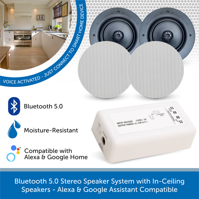 AudioVolt Bluetooth 5.0 Stereo Speaker System with In-Ceiling Speakers - Alexa & Google Assistant Compatible