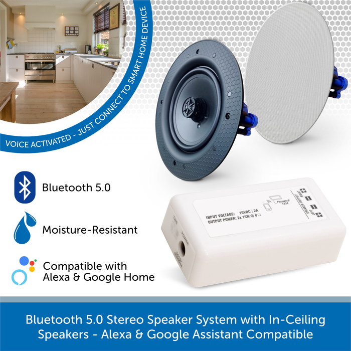 AudioVolt Bluetooth 5.0 Stereo Speaker System with In-Ceiling Speakers - Alexa & Google Assistant Compatible