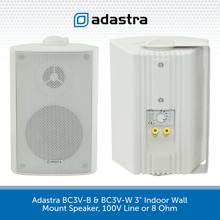 Adastra BC3V-B & BC3V-W 3" Indoor Wall Mount Speaker, 100V Line or 8 Ohm