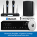Bluetooth Amplifier + 8 White Speaker Package with Dual Wireless Radio Mics
