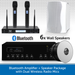 Bluetooth Amplifier + 6 White Speaker Package with Dual Wireless Radio Mics