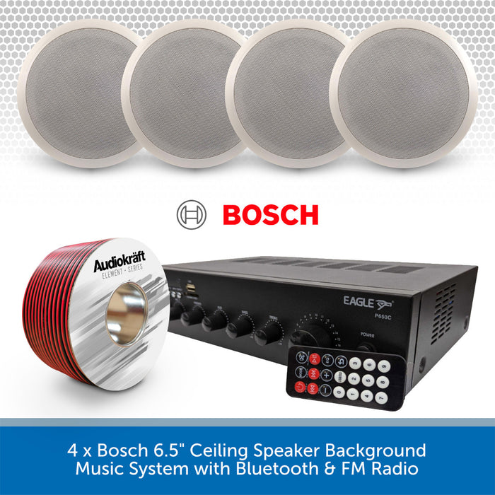 4 x Bosch 6.5" Ceiling Speaker Background Music System with Bluetooth & FM Radio