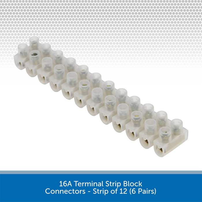 16A Terminal Strip Block Connectors - Strip of 12 (6 Pairs)
