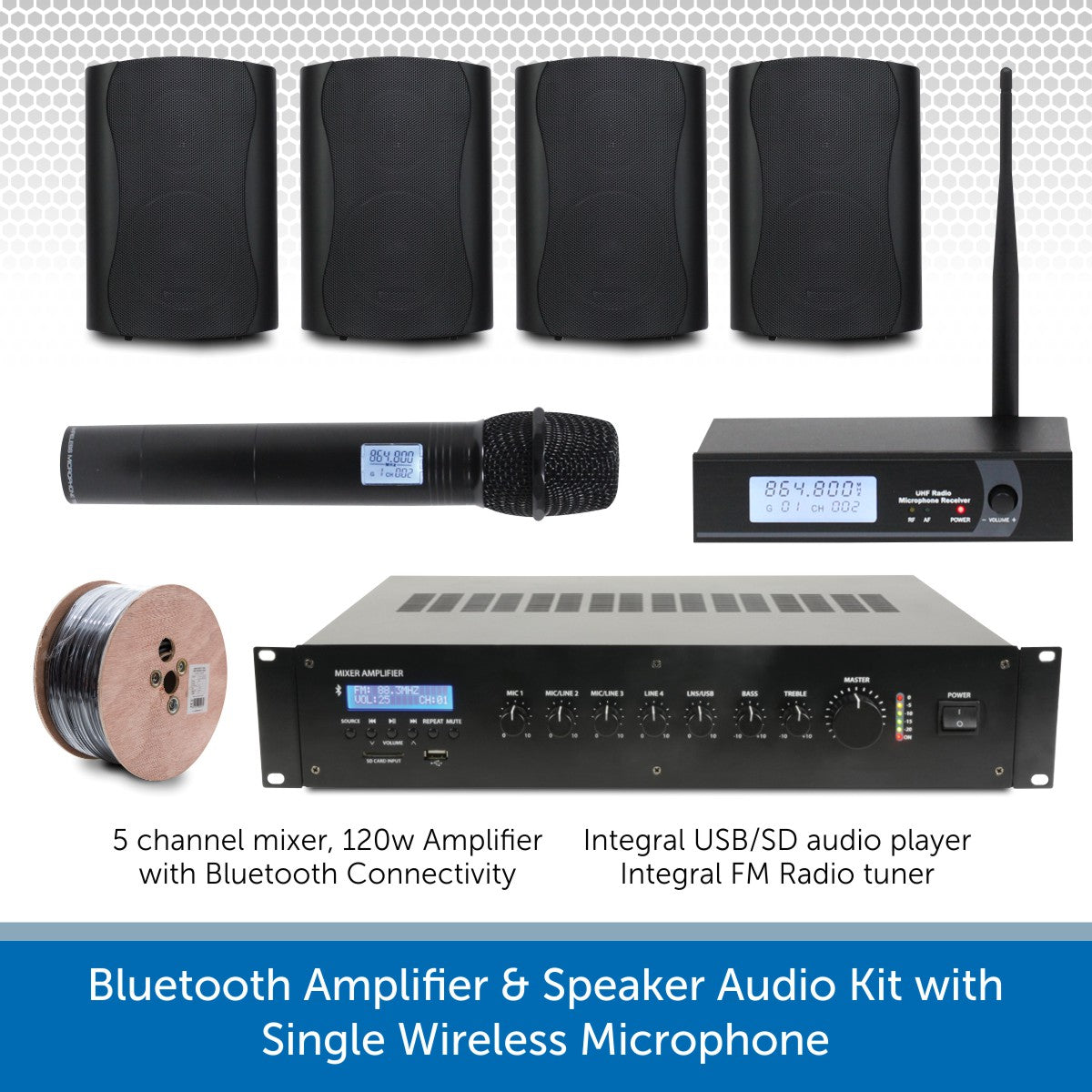 Bluetooth Amp Speaker System with Wireless Handheld Mic