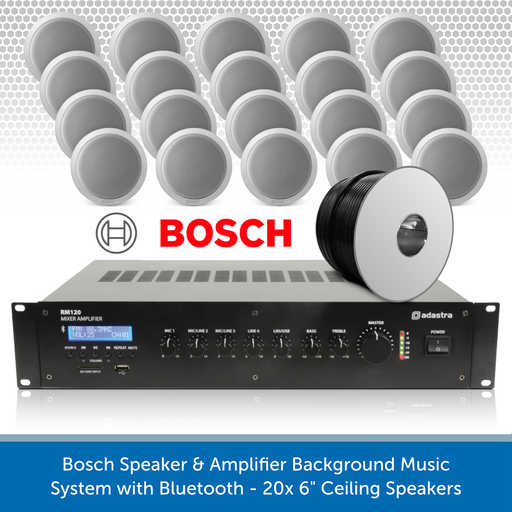 Bosch Speaker & Amplifier Background Music System with Bluetooth - 20x 6" Ceiling Speakers