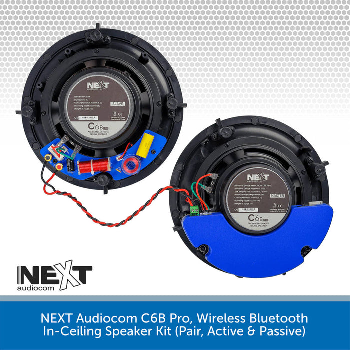 NEXT Audiocom C6B Pro, Wireless Bluetooth In-Ceiling Speaker Kit (Pair, Active & Passive)