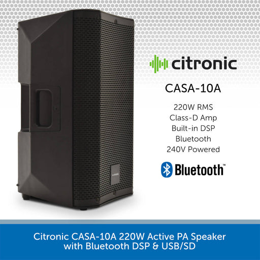 Citronic CASA-10A 220W Active PA Speaker with Bluetooth DSP & USB/SD