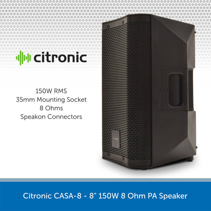 Citronic CASA-8 8" 150W Passive PA Speaker, 8 Ohms