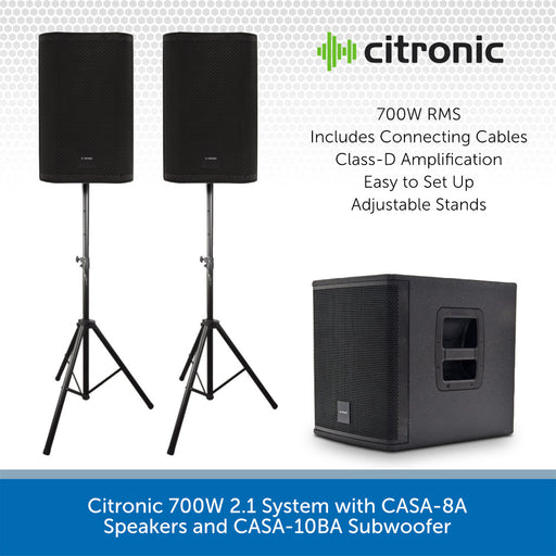 Citronic 700W 2.1 System with CASA-8A Speakers and CASA-10BA Subwoofer