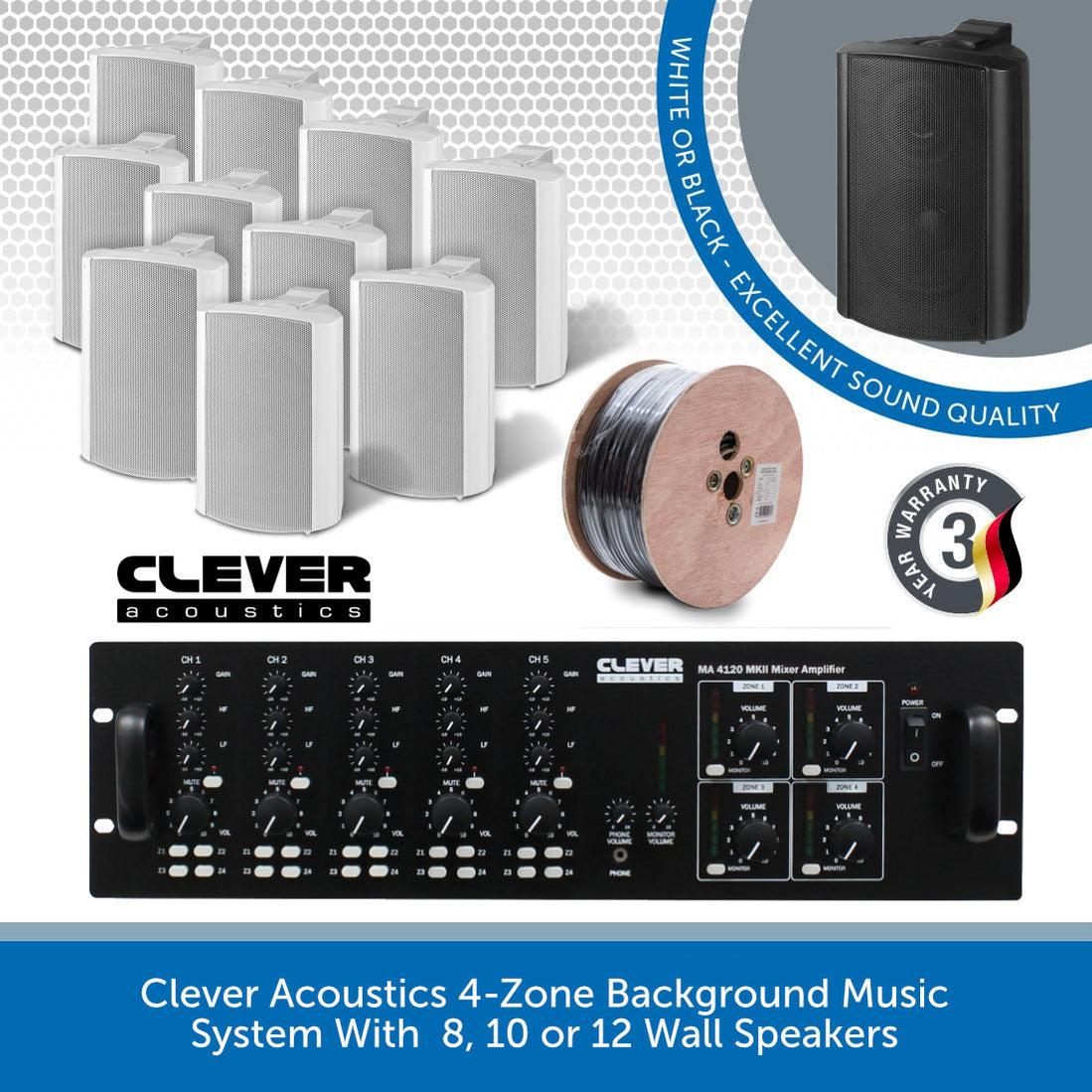 Clever Acoustics 4-Zone Wall Speaker Music System | Audio Volt