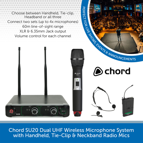 Chord SU20 Dual UHF Wireless Radio Microphone System Audio