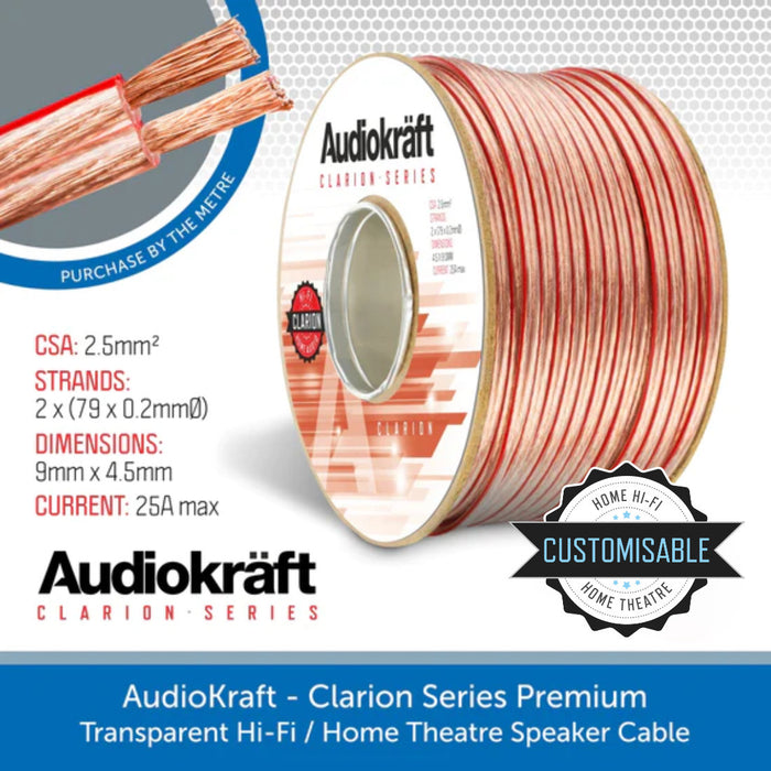 AudioKraft Clarion Series | Premium Transparent HiFi Speaker Cable - PER METRE
