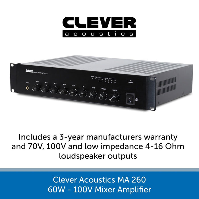 Clever Acoustics MA 260 60W 100V Mixer Amplifier