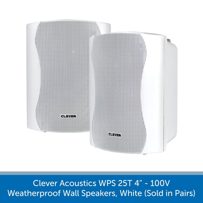 Clever Acoustics WPS 25T 4" 100V Weatherproof Wall Speakers, White (Pair)