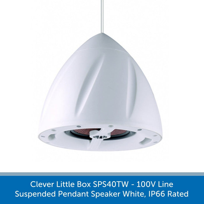 Clever Little Box SPS40TW - 100V Line Suspended Pendant Speaker White, IP66 Rated