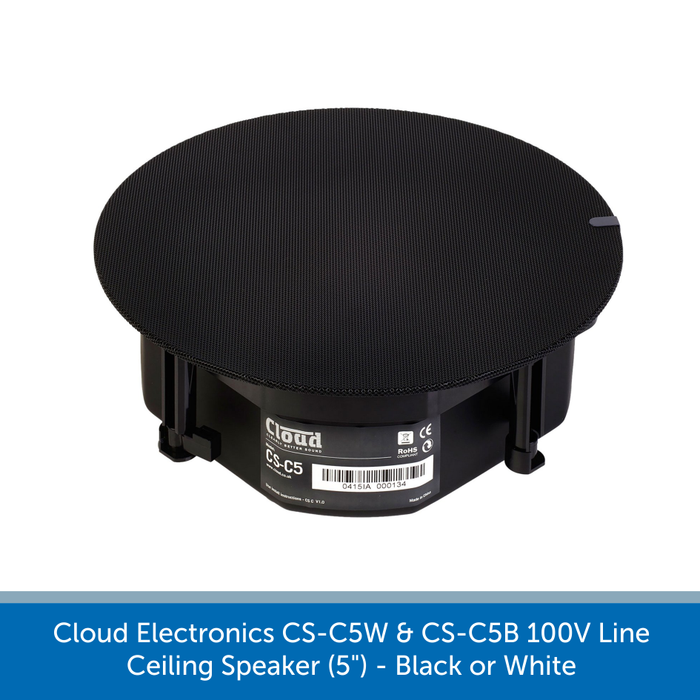 Available with a black grill - Cloud Electronics CS-C5W & CS-C5B Professional 100V Line Ceiling Speaker (5") 