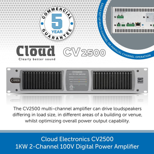 Cloud Electronics CV2500 - 1KW 2-Channel 100V Digital Power Amplifier