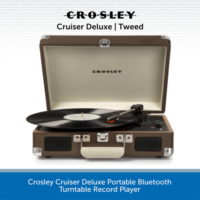 Crosley Cruiser Deluxe Portable Bluetooth Turntable Record Player tweed