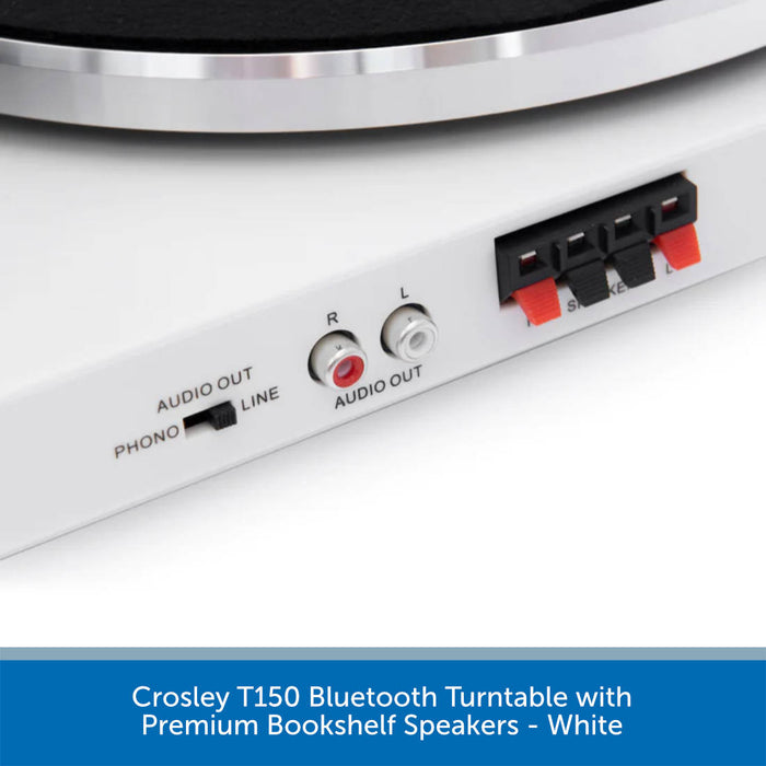 Crosley T150 Bluetooth Turntable with Premium Bookshelf Speakers - White