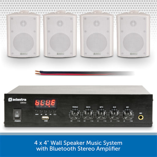 4 x 4" Wall Speaker Music System with Bluetooth Stereo Amplifier