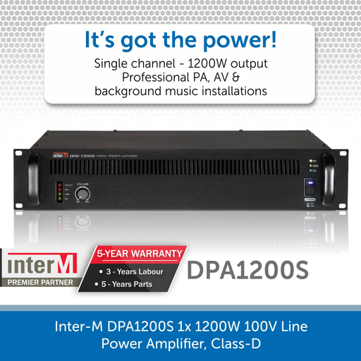 Inter-M DPA1200S 1x 1200W 100V Line Power Amplifier, Class-D