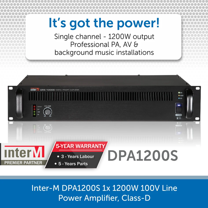 Inter-M DPA1200S 1x 1200W 100V Line Power Amplifier, Class-D