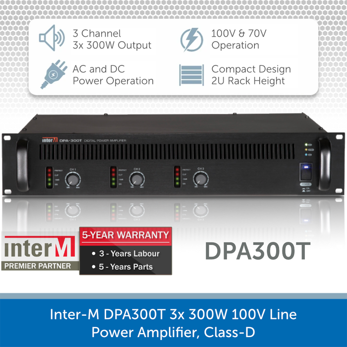 Inter-M DPA300T 3x 300W 100V Line Power Amplifier, Class-D
