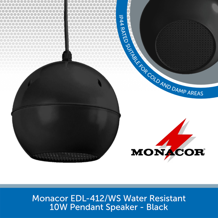 Monacor EDL-412 10W 100V Waterproof Suspended Pendant Speaker - Available in black or white